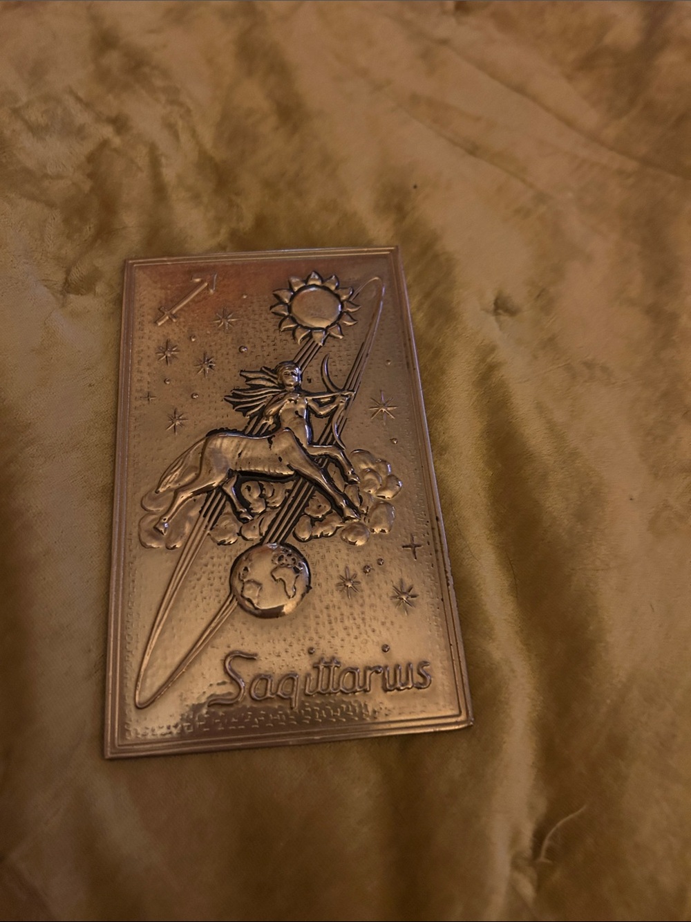 vintage Sagittarius Decorative Plaque in Antique Gold Tone
